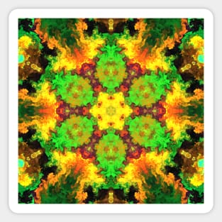 Psychedelic Hippie Flower Green Orange and Yellow Sticker